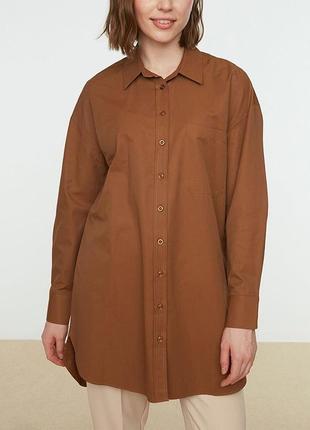 Бавовняна коричнева сорочка оверсайз сорочка батал reserved коричневая рубашка оверсайз хлопковая рубашка удлиненнная