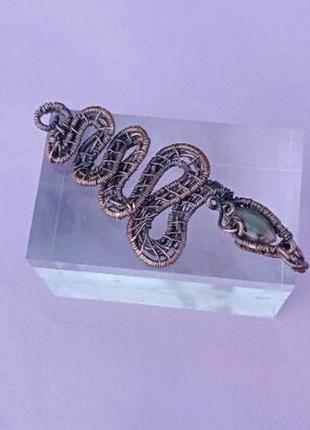 Подвеска в виде змеи с лабрадоритом, змея из медной проволоки,защитный амулет6 фото