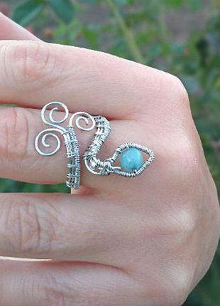 Кольцо из медной проволоки с амазонитом.подарок девушке