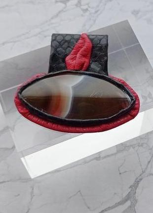 Черно-красный кожаный кулон с натуральнім агатом ,защитный амулет, темная мода, мистическое ожерелье1 фото
