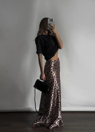 Атласная юбка миди леопард4 фото