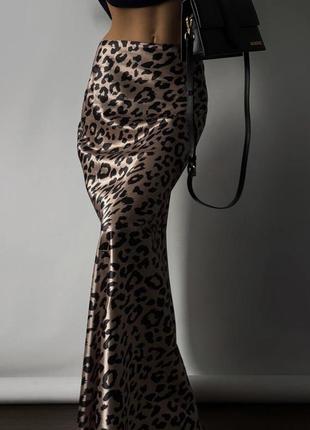Атласная юбка миди леопард3 фото