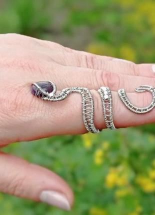 Открытое кольцо со змеей, кольцо с аметистом.4 фото