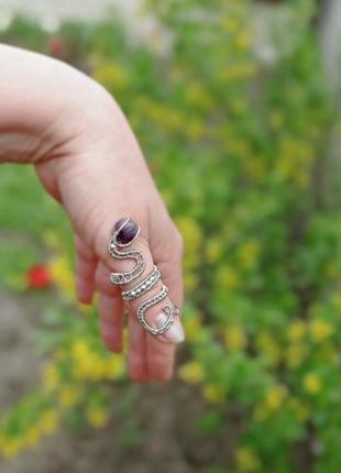 Открытое кольцо со змеей, кольцо с аметистом.2 фото