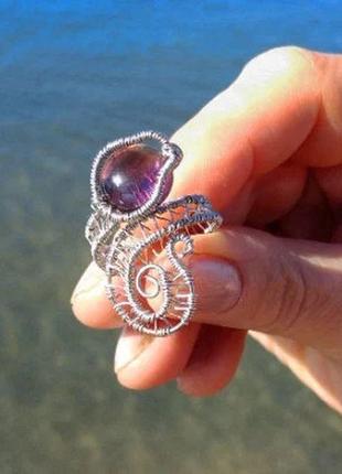 Открытое кольцо со змеей, регулируемое кольцо с аметистом.1 фото