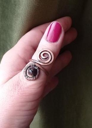 Медное необычное кольцо с натуральным гранатом.оригинальный подарок6 фото