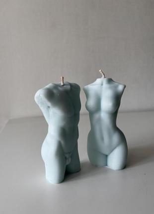 Свічки чоловічий та жіночий торс ніжно-блакитного кольору3 фото