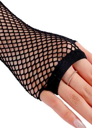 Рукавички сітка чорні довгі без пальців мітенки - чорний - xs/s/m - еротична білизна3 фото