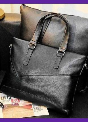 Чоловічий діловий портфель для документів формат а4 екокожа чорний