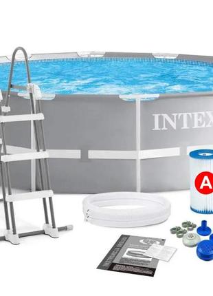 Каркасный бассейн intex 366х122см prism frame pool 26718 серый, с фильтром-насосом 3785 л/ч, лестницей, 10685л