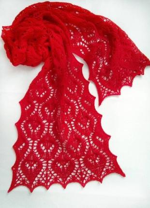 В'язаний червоний мериносовий шарф7 фото