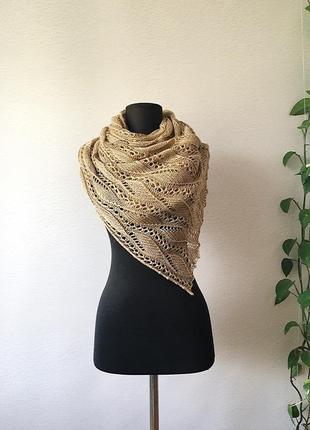 Жіночий бежевий шарф з мериносової вовни8 фото