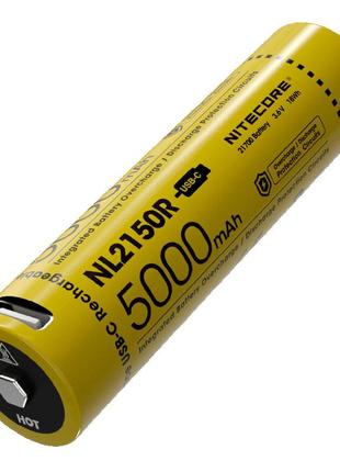 Аккумулятор литиевый li-ion 21700 nitecore nl2150r 3.6v (5000mah, usb type-c), защищенный