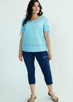 Жіноча блуза літня святково повсякденна 50, 52, 58 р блакитна3 фото