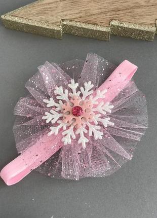 Повязка снежинка розовая4 фото
