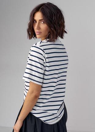 Женская футболка в полоску с вышитым микки маусом 24563 фото