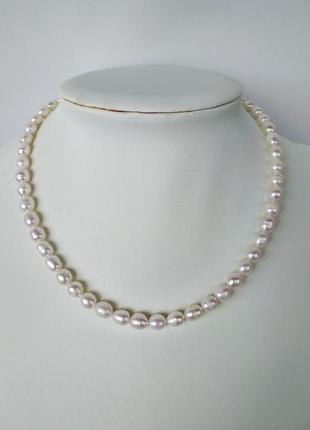 Намисто з натурального, прісноводного, білого перлів2 фото