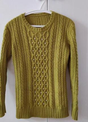 Тепленький свитерок шерсть  насыщенного цвета косы р.м вовна в коси