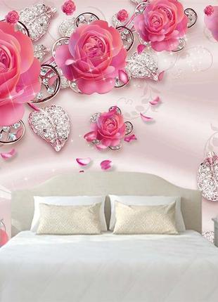 Фото обои "розовые розы и стразы" - любой размер! читаем описание!