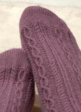 Фиолетовые вязаные носки с лаконичным узором. ручная работа6 фото