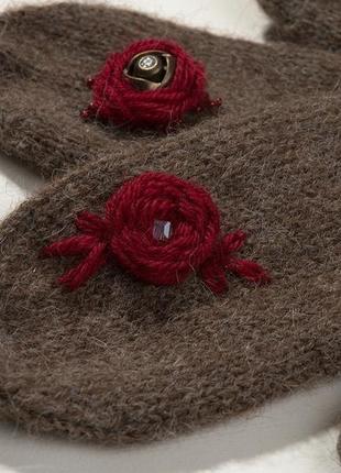 Жіночі рукавиці з альпака коричневого кольору на подарунок дівчині. ручна робота9 фото