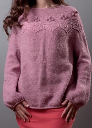 Пухнастий жіночий светр кольору пильної троянди. ручна робота2 фото