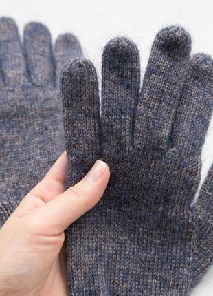 Теплі зимові пальчатки з вовни альпака сині жіночі ручної роботи7 фото