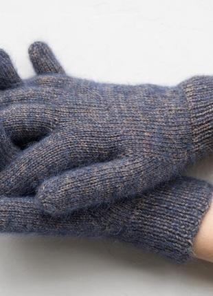 Теплі зимові пальчатки з вовни альпака сині жіночі ручної роботи6 фото