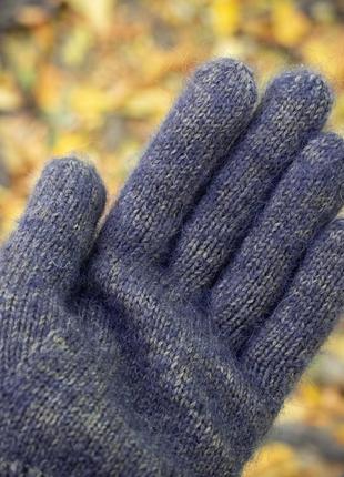 Зимові дуже теплі пальчатки жіночі сині ручної роботи