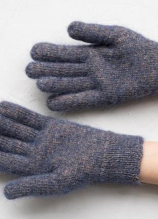Зимові дуже теплі пальчатки жіночі сині ручної роботи4 фото