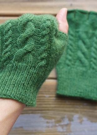 Жіночі вовняні мітенки зелені гловелети ручної роботи6 фото