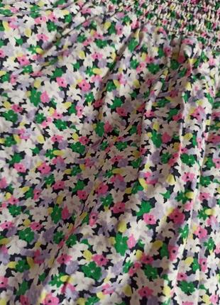 Хлопковый топ/блуза в цветочный принт с объемными рукавами фонарика и квадратным декольте3 фото