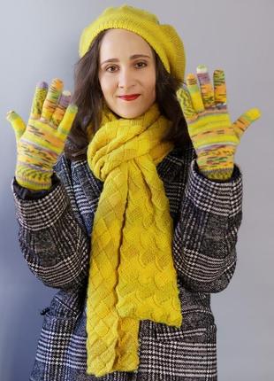 Яркий желтый шерстяной шарф унисекс легкий и длинный7 фото