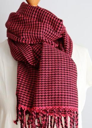 Тканий шарф у чорно-рожевий (мериносова вовна)4 фото