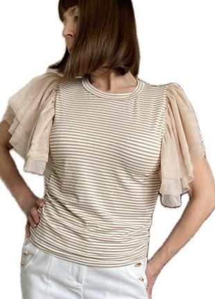 Женская бежевая блузка с пышным  рукавом  46-44 укр