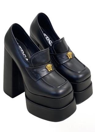 Женские кожаные трендовые туфли versace черные