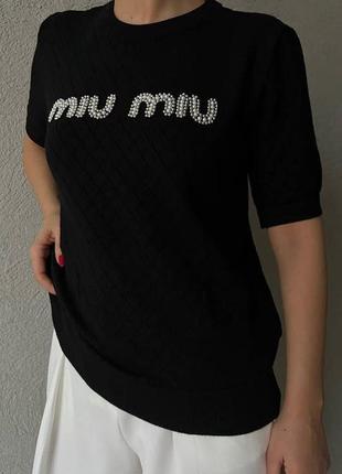 Черная женская трикотажная футболка женская базовая летняя футболка с узором трикотаж