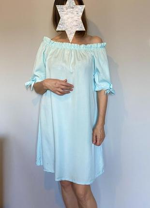 Бирюзовое летнее платье-туника свободного кроя  44-46 (м).