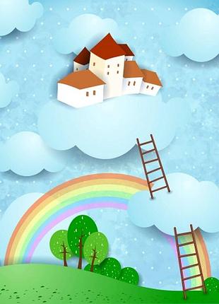 Детские фотообои "домик на туче"  - любой размер! читаем описание!