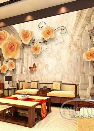 Фотообои "3d розы и бабочки" - любой размер! читаем описание!