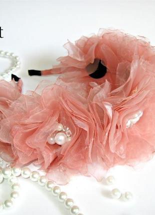 Нежный розовый обруч цветы жемчужинки3 фото