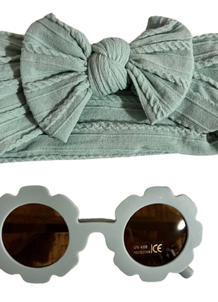 Набір окуляри дитячі сонцезахисні та пов'язка на м'ятний голову1 фото