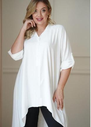 Белая женская  блузка свободного расширенного кроя3 фото