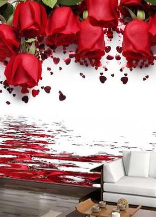 3d фото шпалери "серця і червоні троянди над водою" - будь-який розмір! читаємо опис!