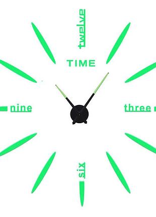 Настінний об'ємний 3d-годинник великий 120 см світний у темряві з літерами й овалами колір салатовий зроби сам