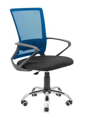 Крісло робін хром піастра сітка чорна + синя1 фото