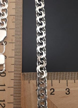 Широкая серебряная цепочка бисмарк плоский. мужская цепочка ширина 7 мм серебро 925. длина 55 см5 фото