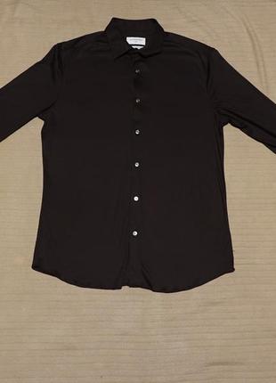Красивая формальная х/б рубашка темно-коричневого цвета autograph slim великобритания l