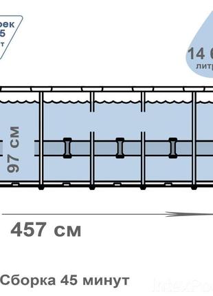 Top! каркасный круглый бассейн intex 26724, диаметр 457 см, высота 107 см, объем 14 614 л