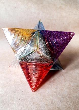 Оргонит мер-ка-ба. звёздный тетраэдр. гармонизация пространства.  семь цветов чакр. декор для дома7 фото
